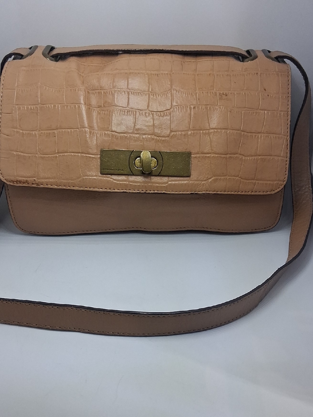 BCBGMaxAzria Tan Croc-Embossed Shoulder Bag with Gold Hardware